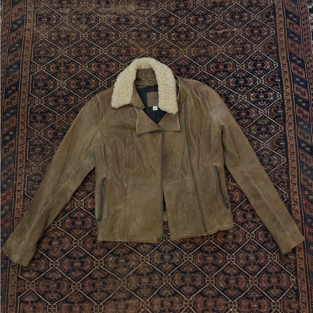 Banana Republic Leather Jacket with Removable Shearling Collar